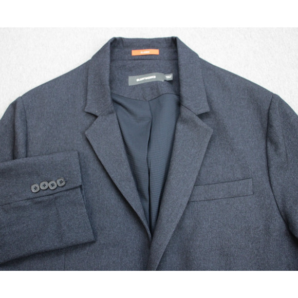 BLUFFWORKS Gramercy Blazer Mens 46R Navy Blue Classic Notched Lapels 2 Buttons - Picture 1 of 10
